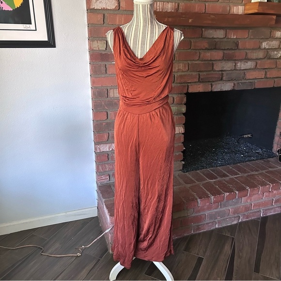 Anthropologie Maeve Enchantment Wide Leg Jumpsuit in Rust Sz S - Picture 2 of 7
